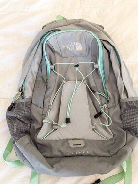The North Face Jester Backpack Gray Mint Green Laptop School Bag